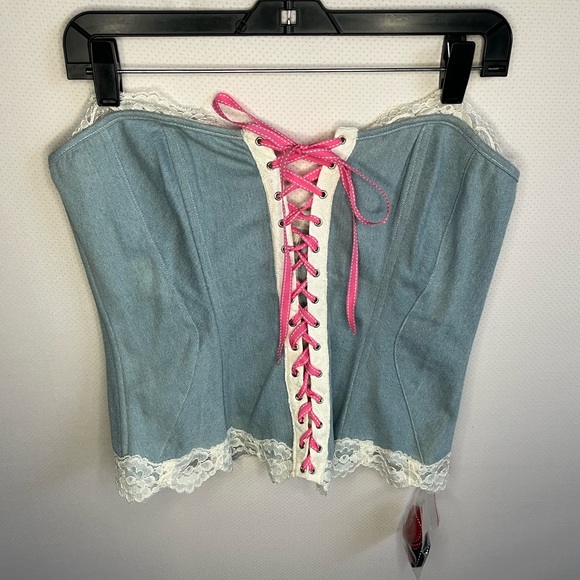 Shirley of Hollywood faux denim with lace corset size 38 - Picture 1 of 14